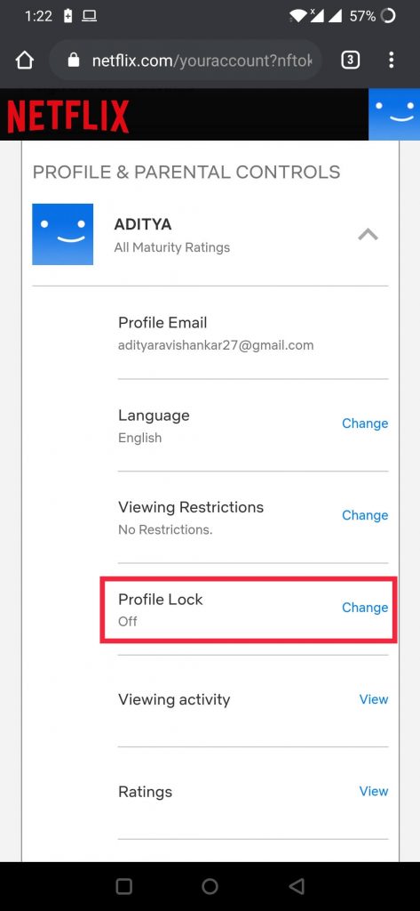 select the Profile Lock option to set a Pin