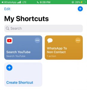 this photo shows how to add whatsapp to non contact app to shortcuts