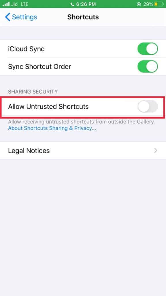 allow any app as untrusted shortcut