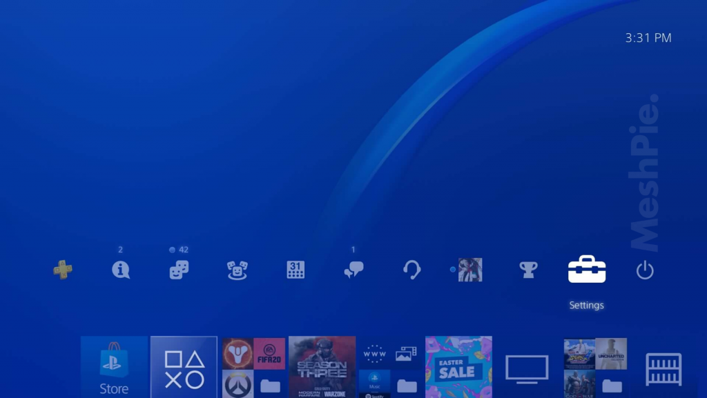PS4 homepage settings option