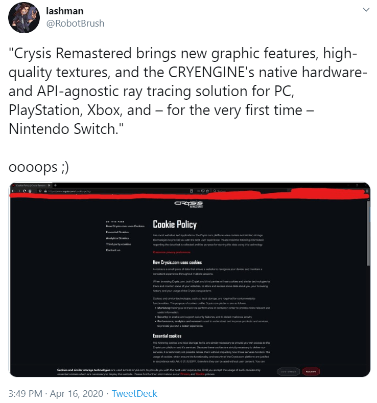 twitter user confirms that Crysis Remastered will be launched soon
