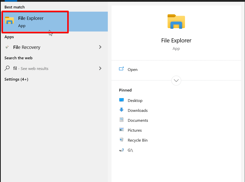 File explorer can be found by searching on the search bar