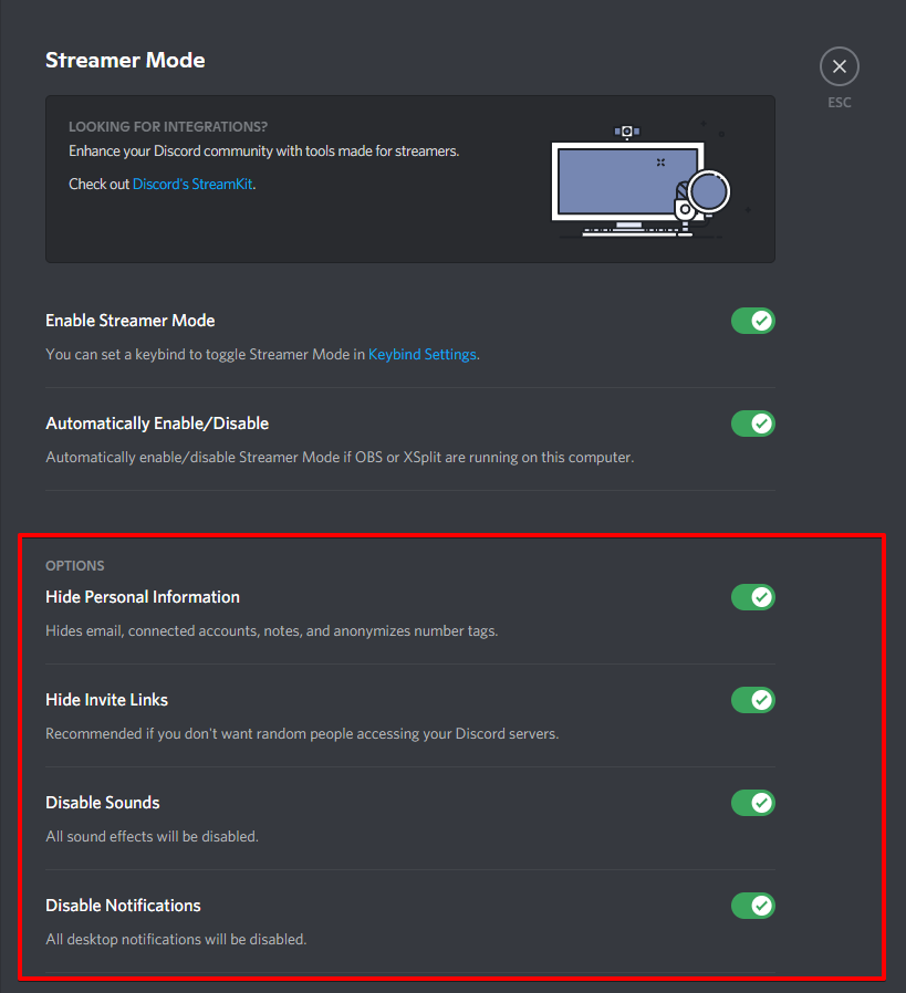 Streamer mode discord