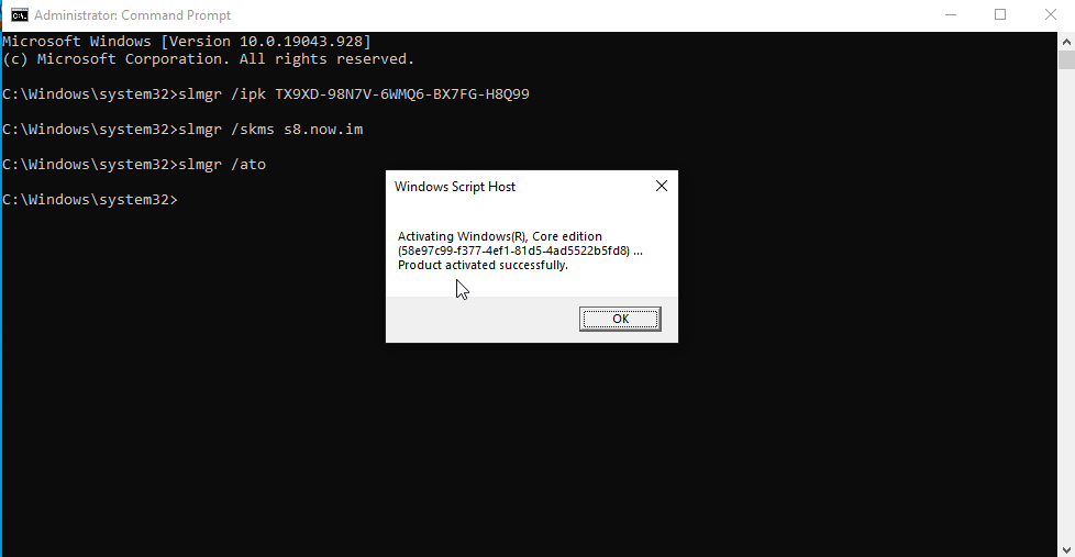 Activate Windows 10 using Command Prompt
