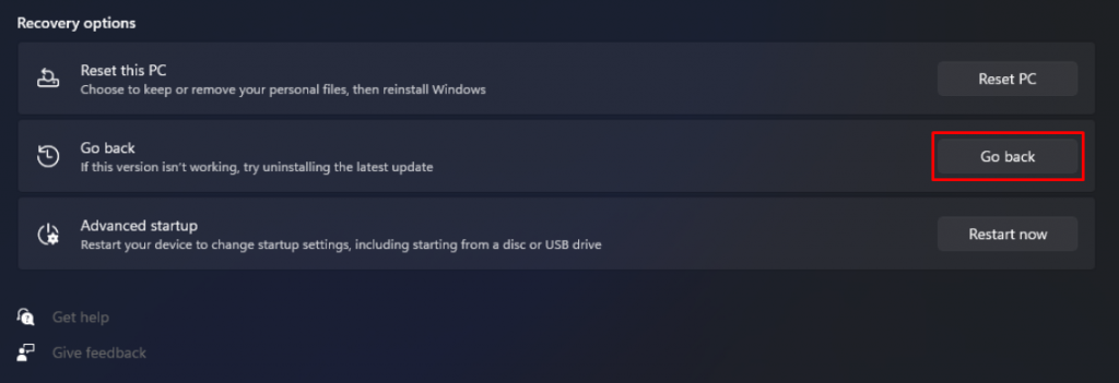 Windows 11 rollback