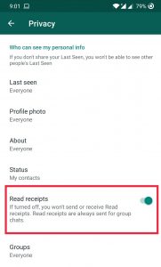 how to turn off Read receipts in Whatsapp