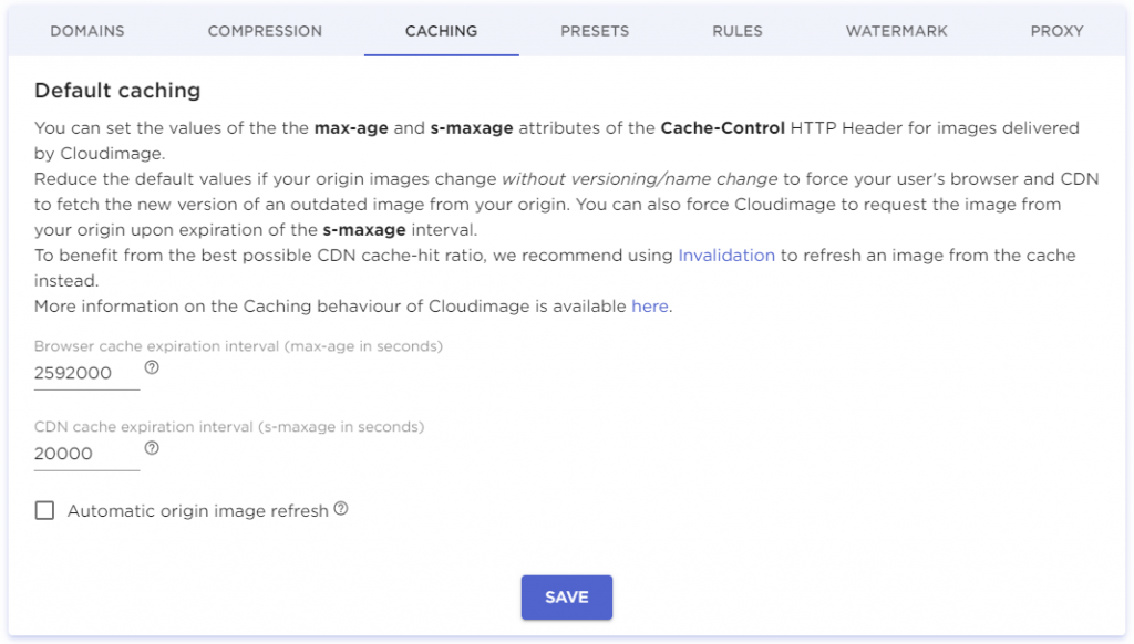Cloudimage cache settings