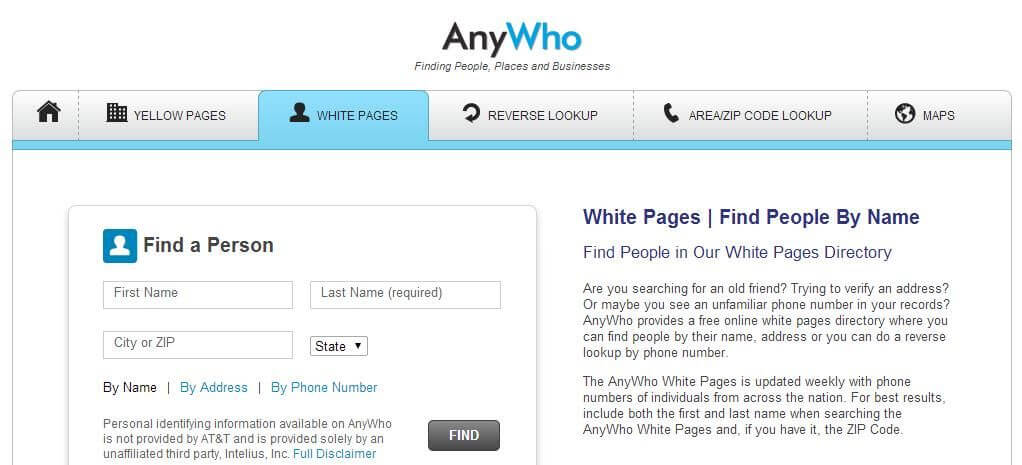 anywho reverse lookup white pages