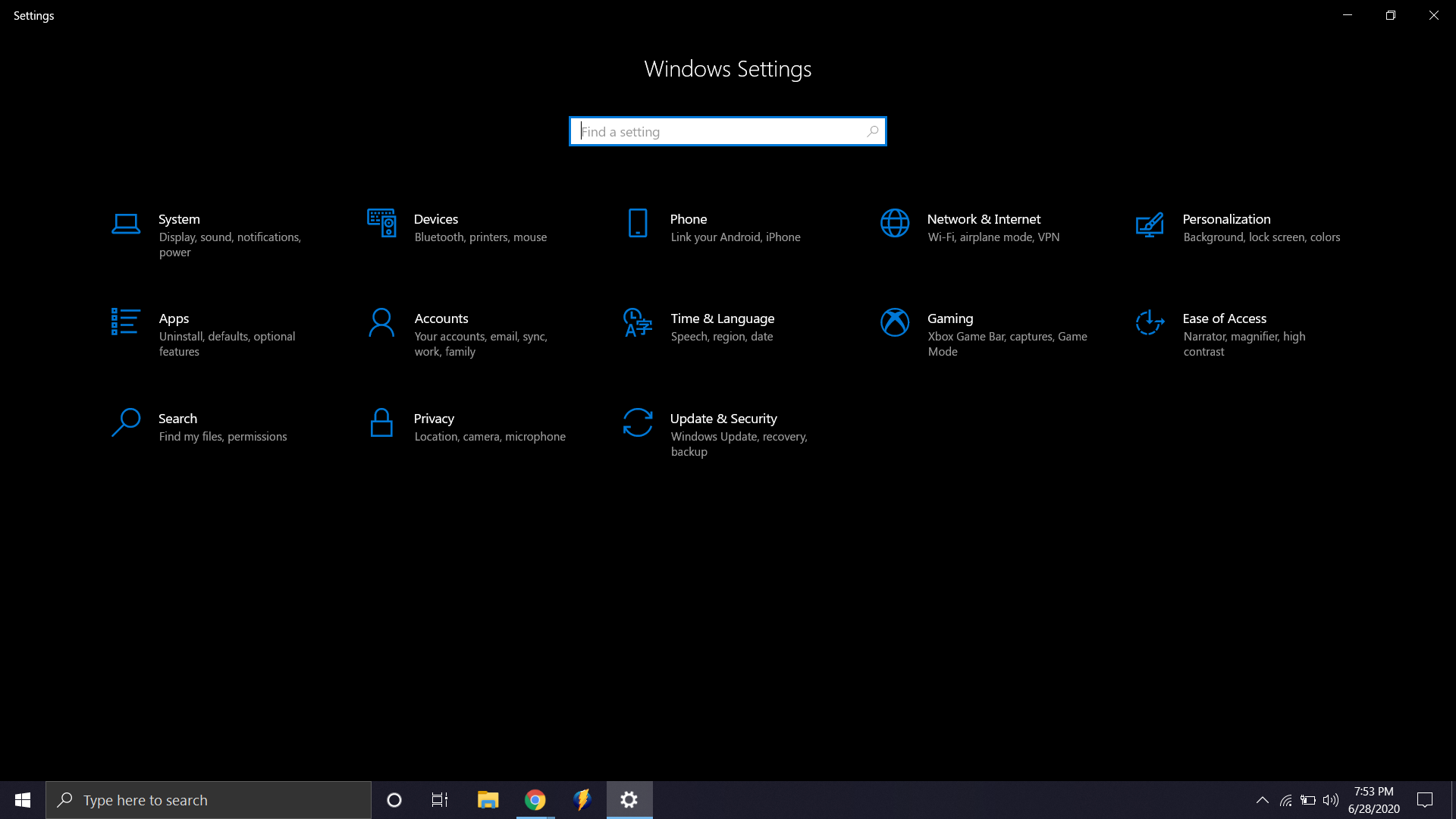 Setting windows 10