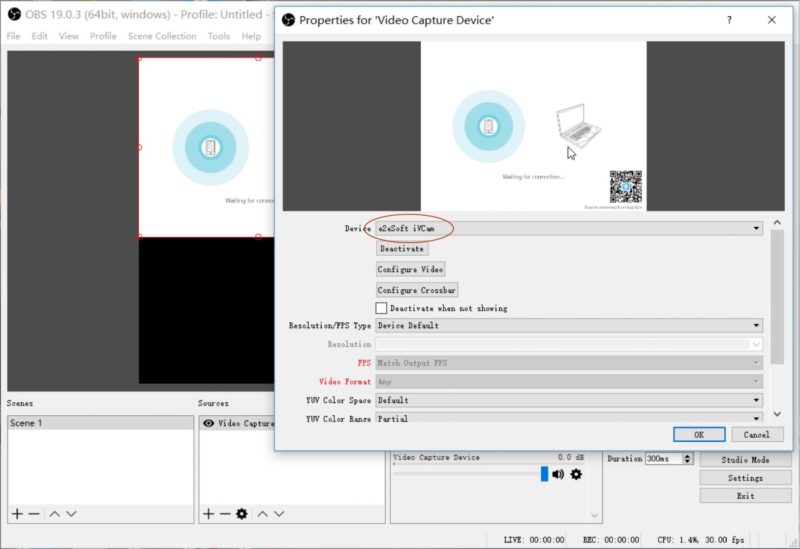 image showing how to use ivcam in obs studio.