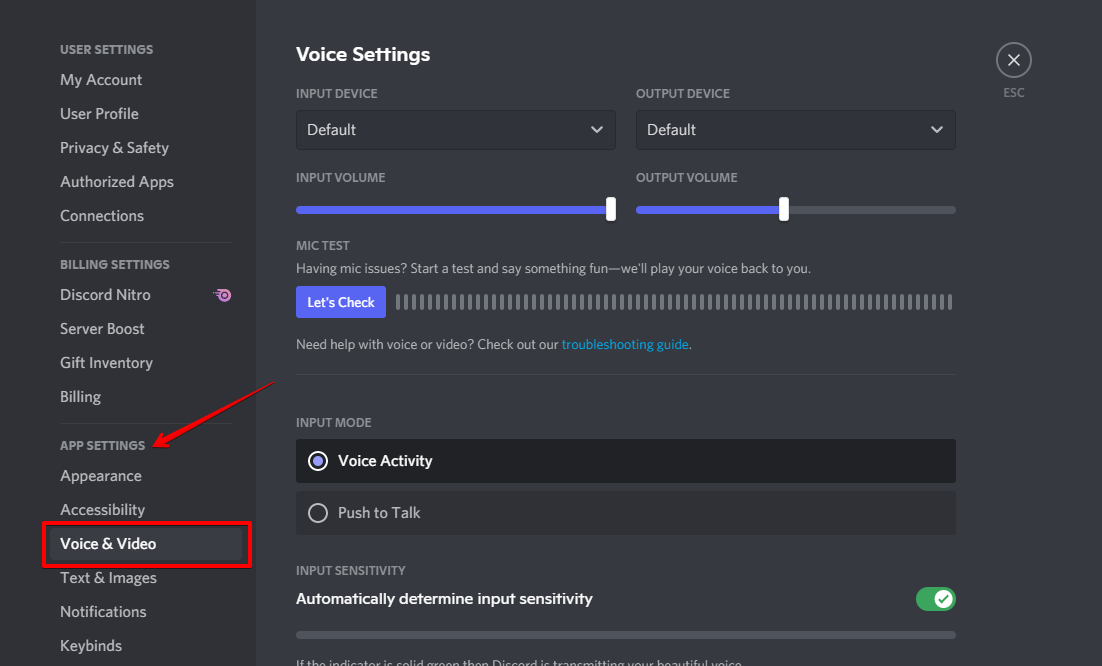 voice and video settings discord