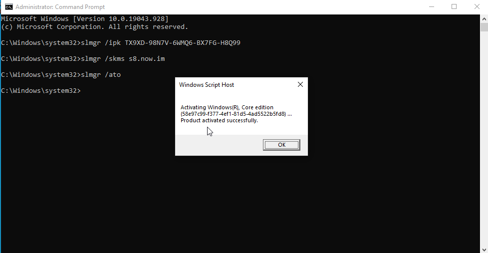 Activate Windows 10 using Command Prompt